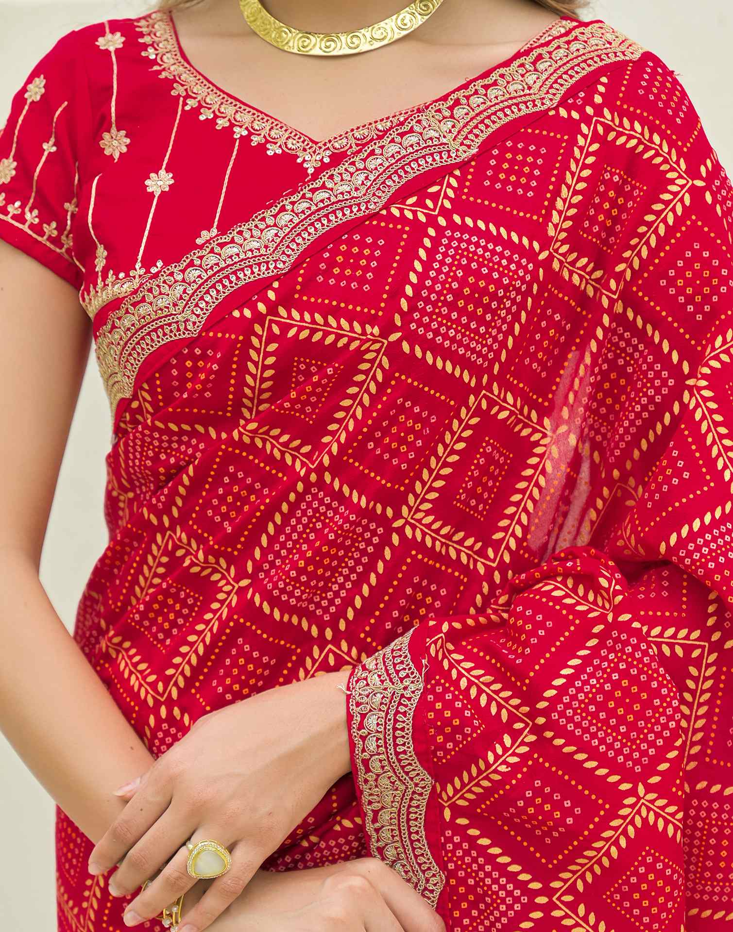 Red Silk Printed Bandhani Saree