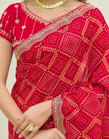 Red Silk Printed Bandhani Saree