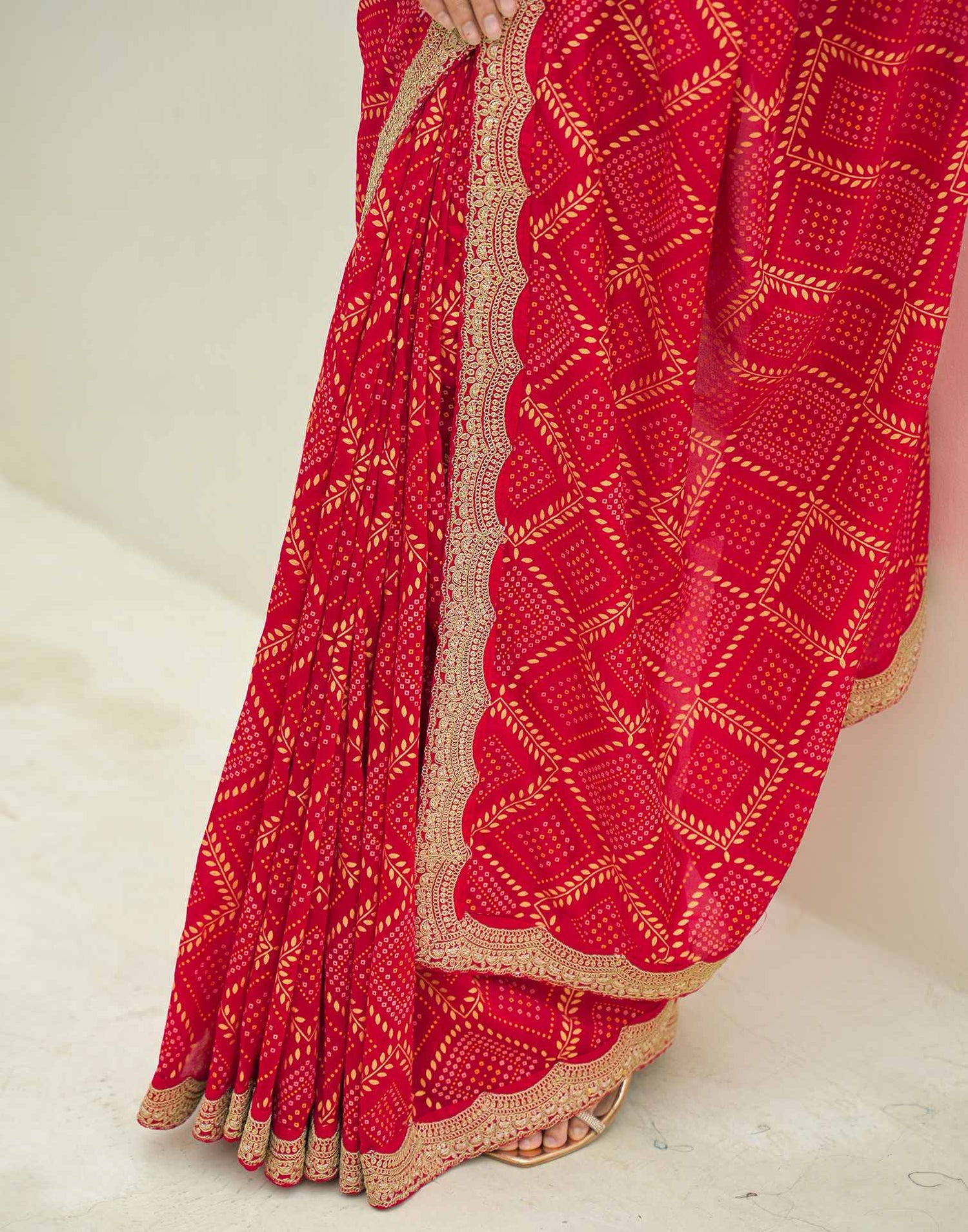Red Silk Printed Bandhani Saree