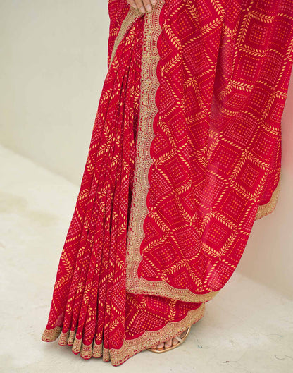 Red Silk Printed Bandhani Saree