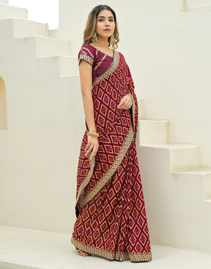 Maroon Silk Printed Bandhani Saree