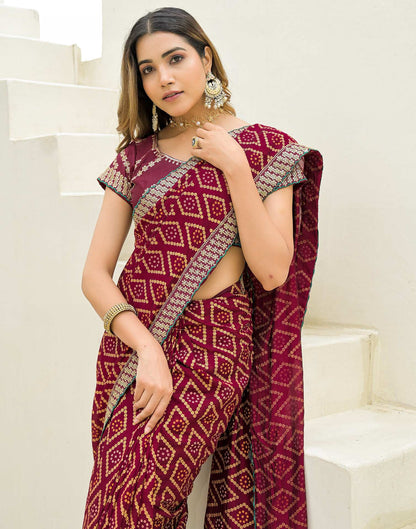 Maroon Silk Printed Bandhani Saree