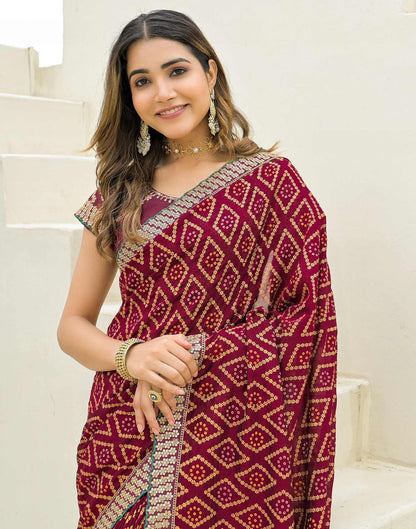Maroon Silk Printed Bandhani Saree