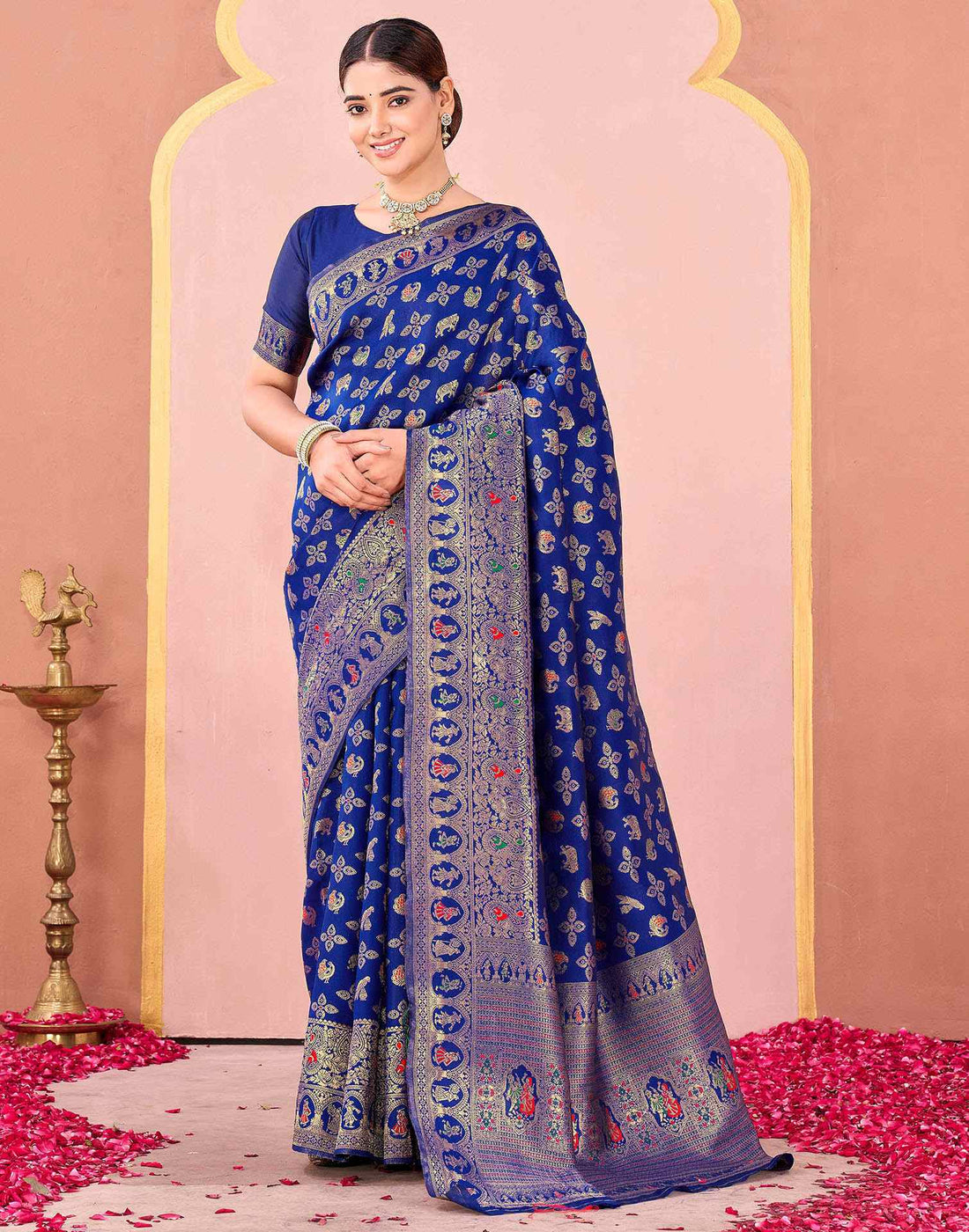 Navy Blue Silk Woven Banarasi Saree