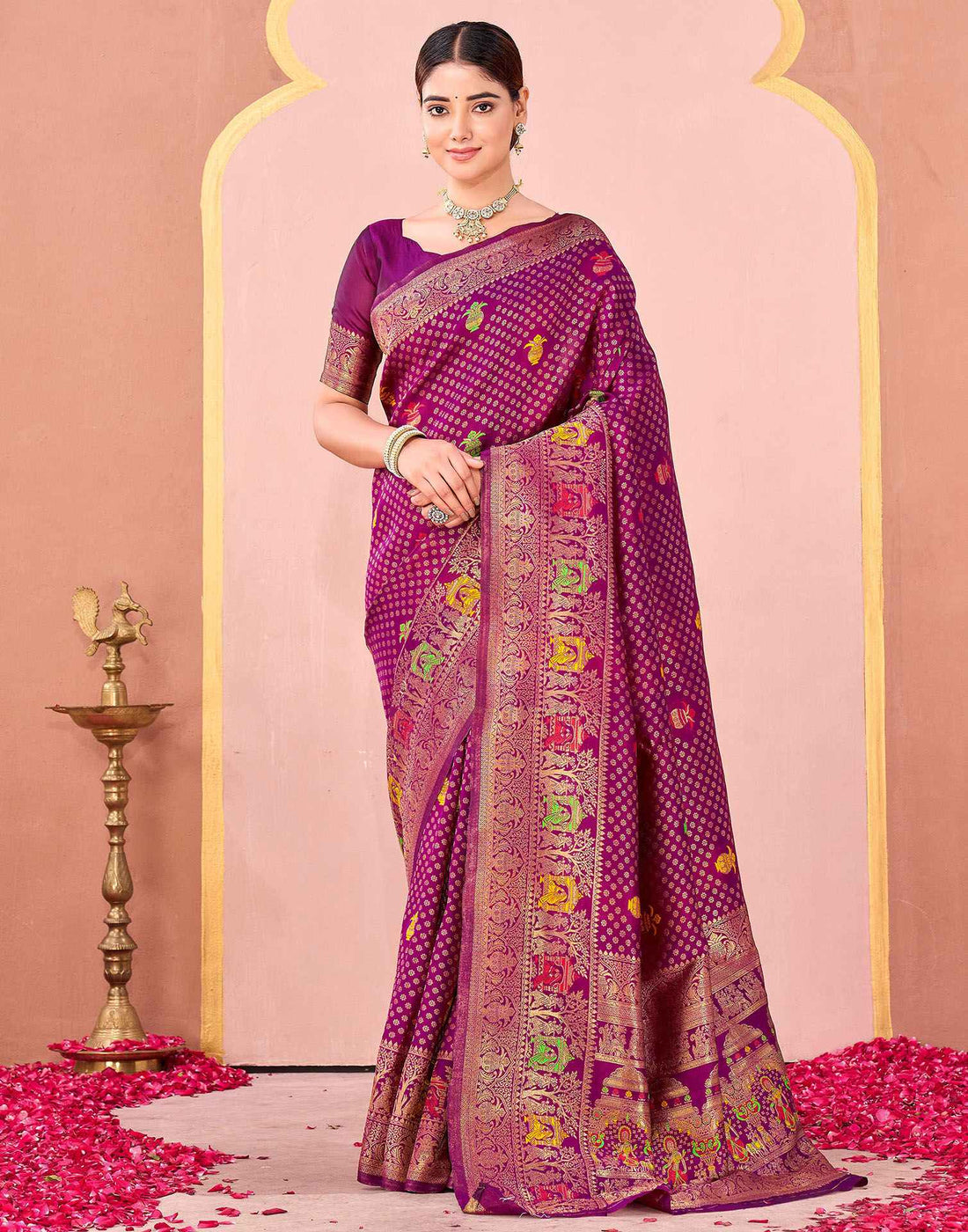 Dark Rani Pink Silk Woven Banarasi Saree