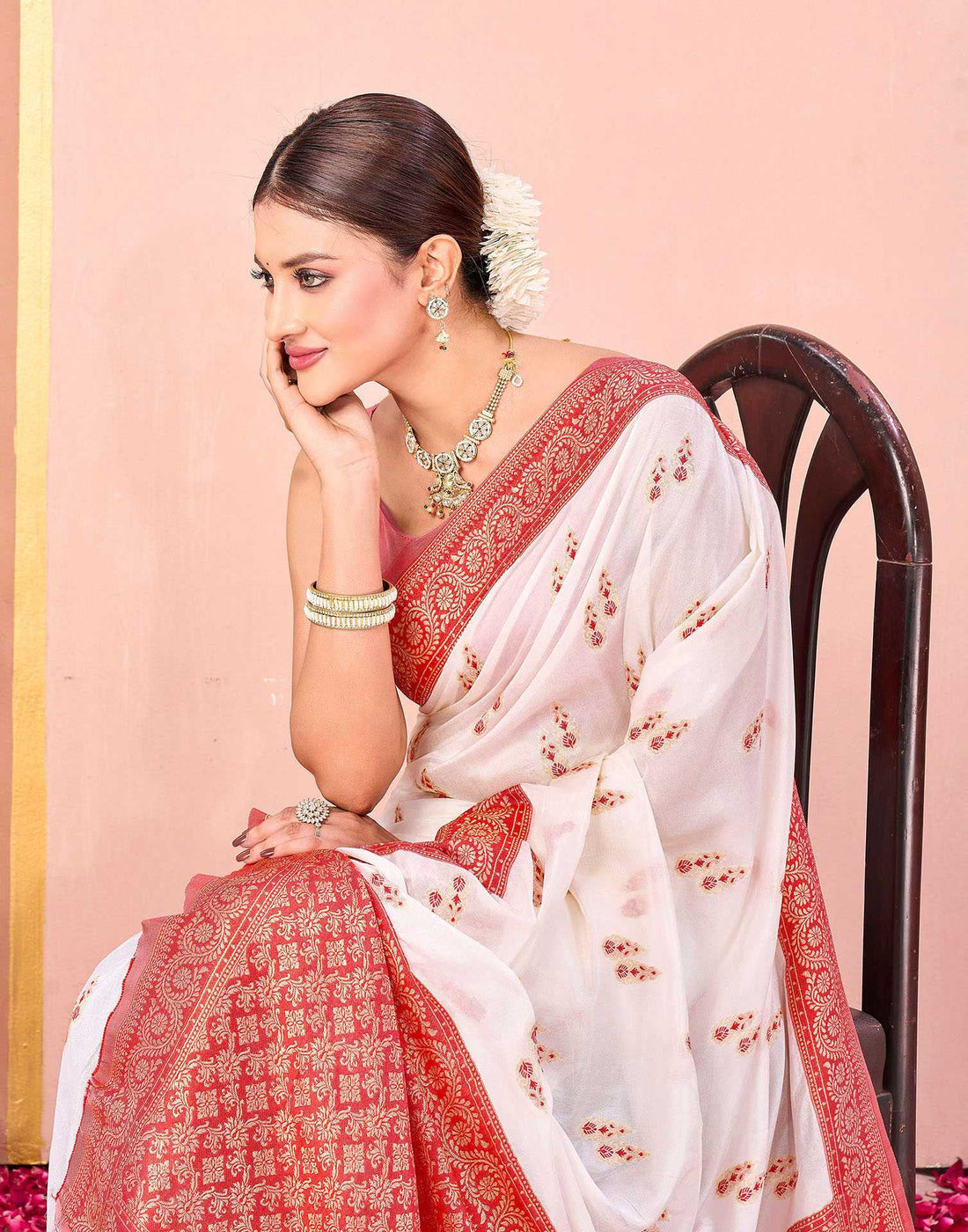 Off White Silk Woven Saree