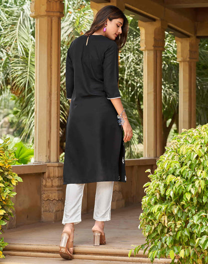 Black Chikankari Embroidery Rayon Straight Kurta