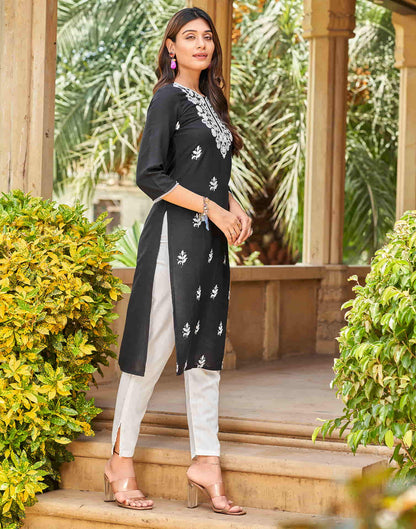 Black Chikankari Embroidery Rayon Straight Kurta