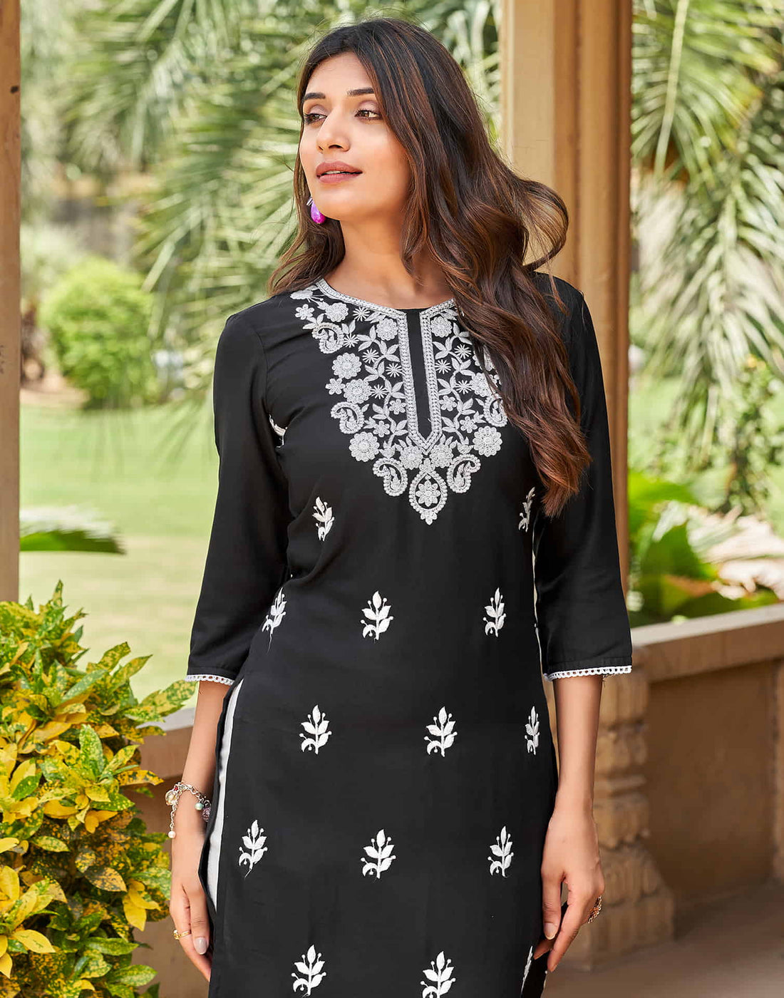 Black Chikankari Embroidery Rayon Straight Kurta