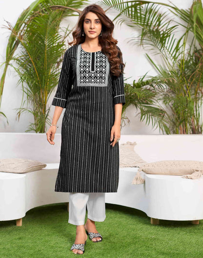 Black Sequence Cotton Straight Kurta