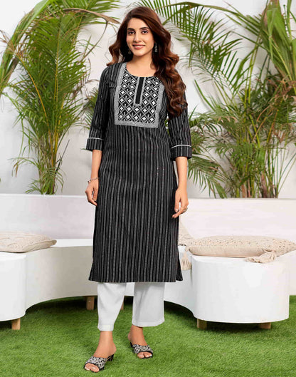 Black Sequence Cotton Straight Kurta