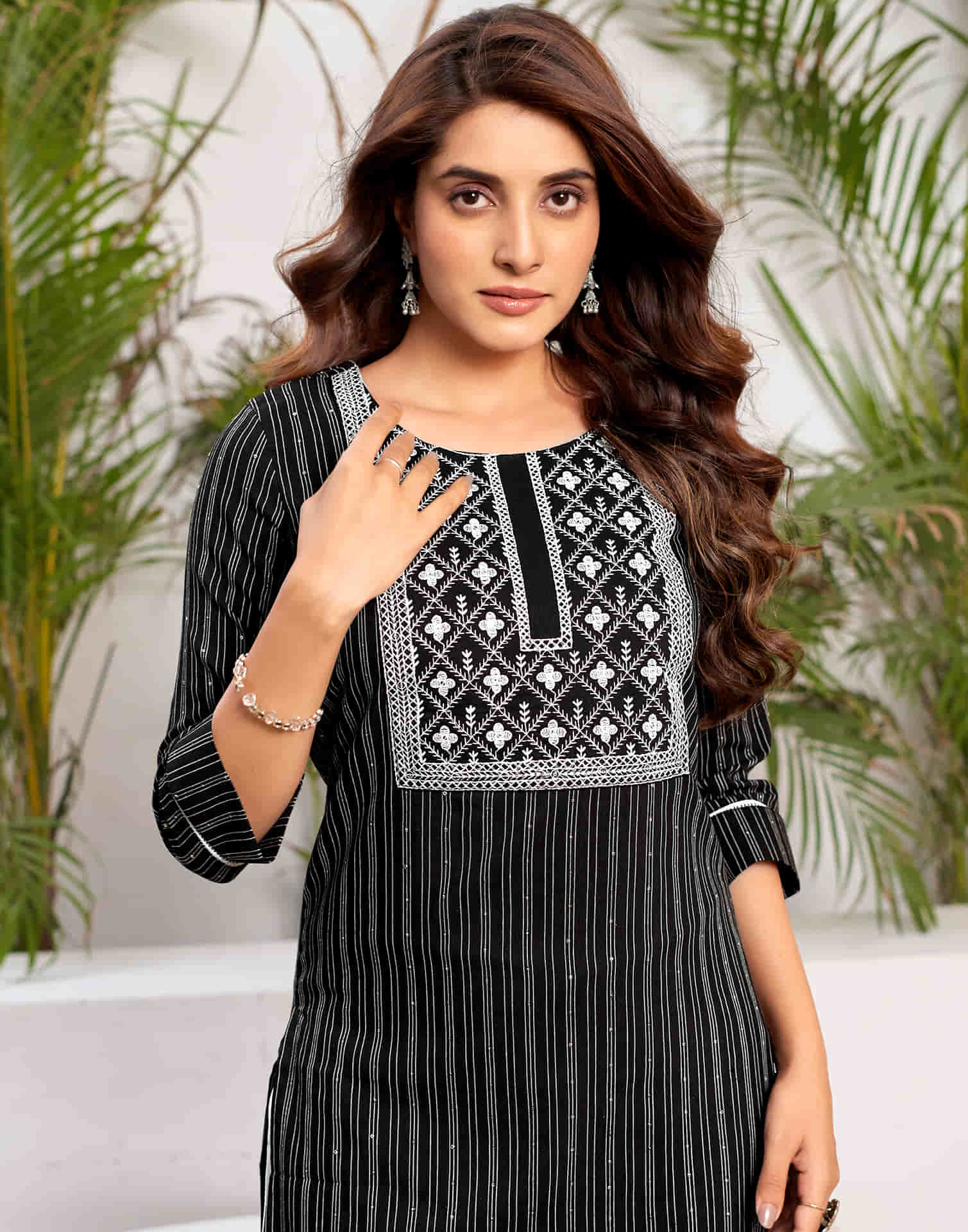 Black Sequence Cotton Straight Kurta