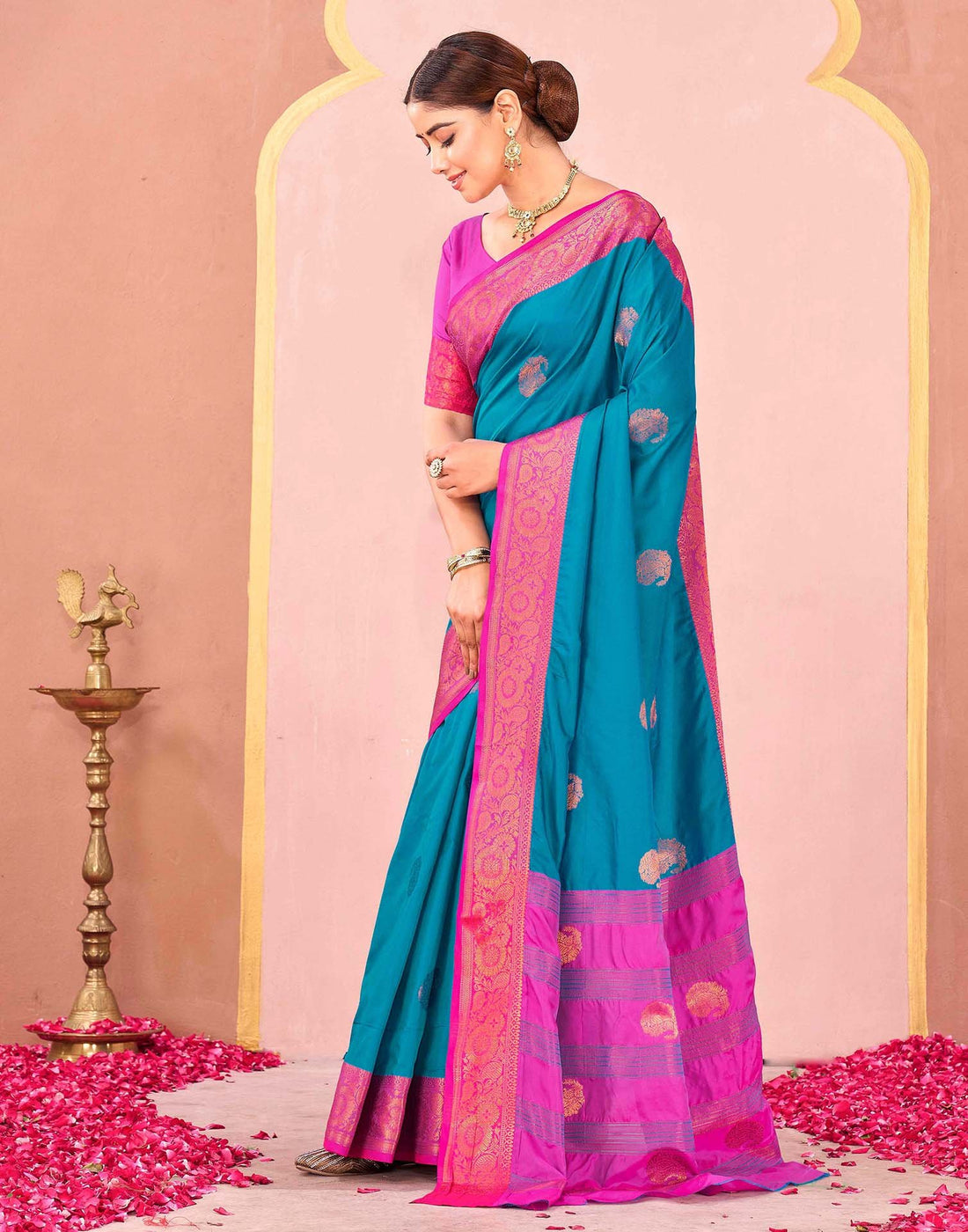 Teal Blue Silk Woven Saree