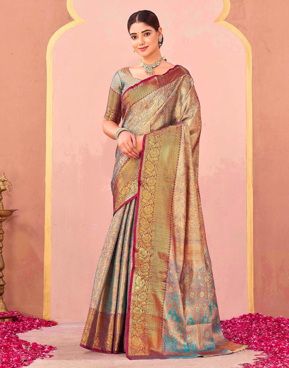 Turquoise Blue Silk Woven Kanjivaram Saree
