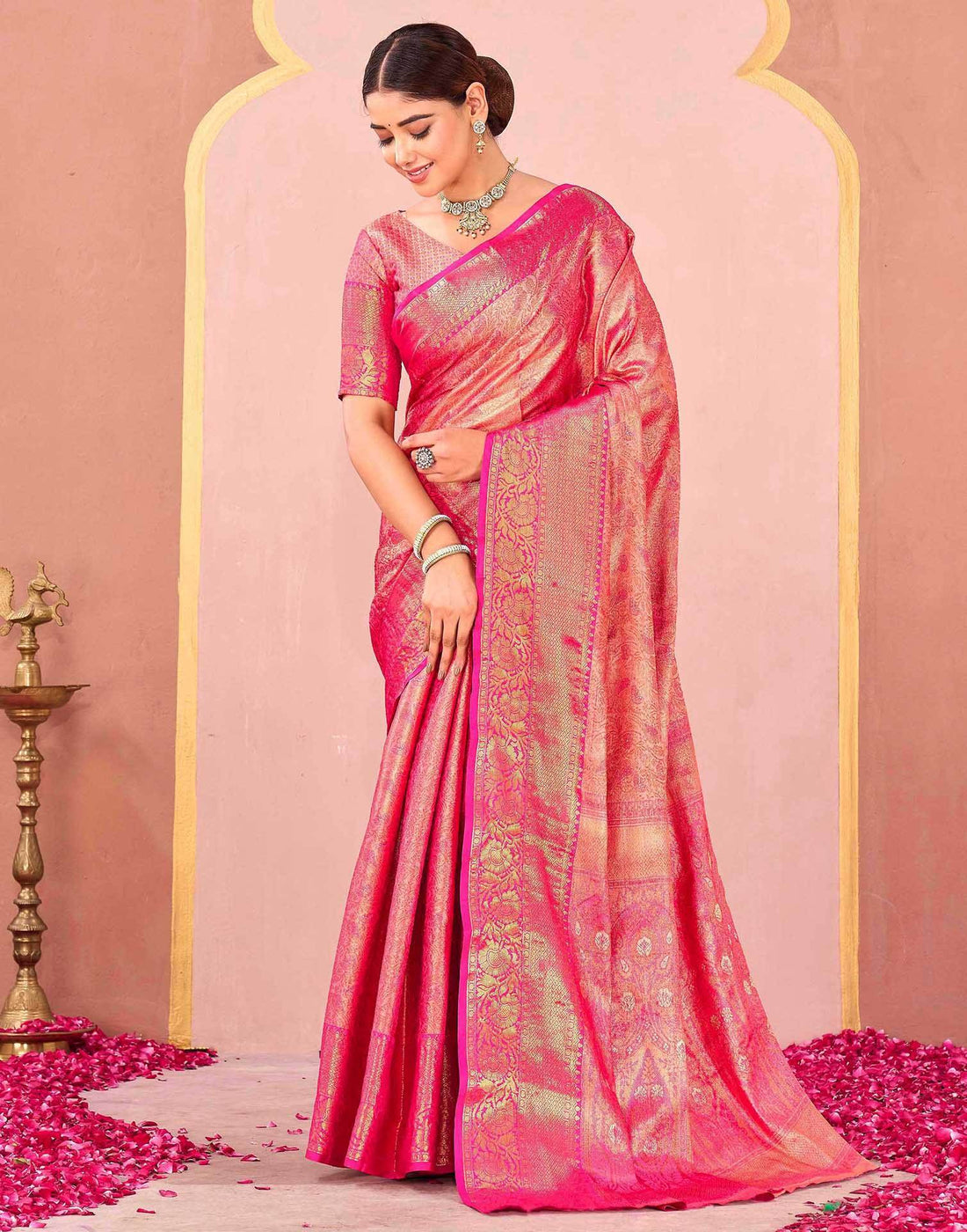 Rani Pink Silk Woven Kanjivaram Saree