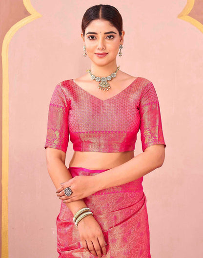 Rani Pink Silk Woven Kanjivaram Saree
