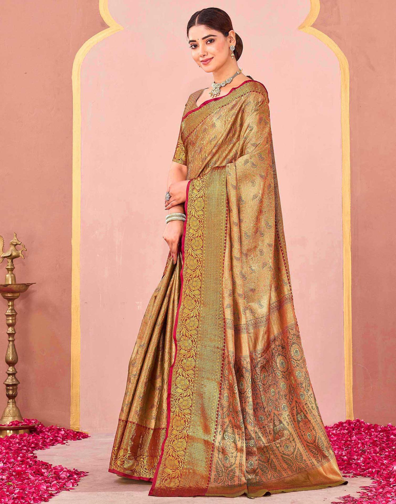 Olive Green Silk Woven Kanjivaram Saree