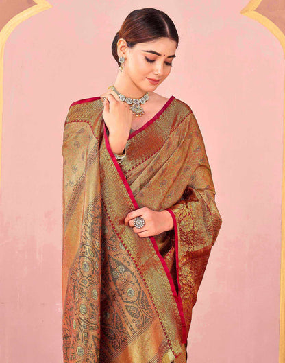 Olive Green Silk Woven Kanjivaram Saree