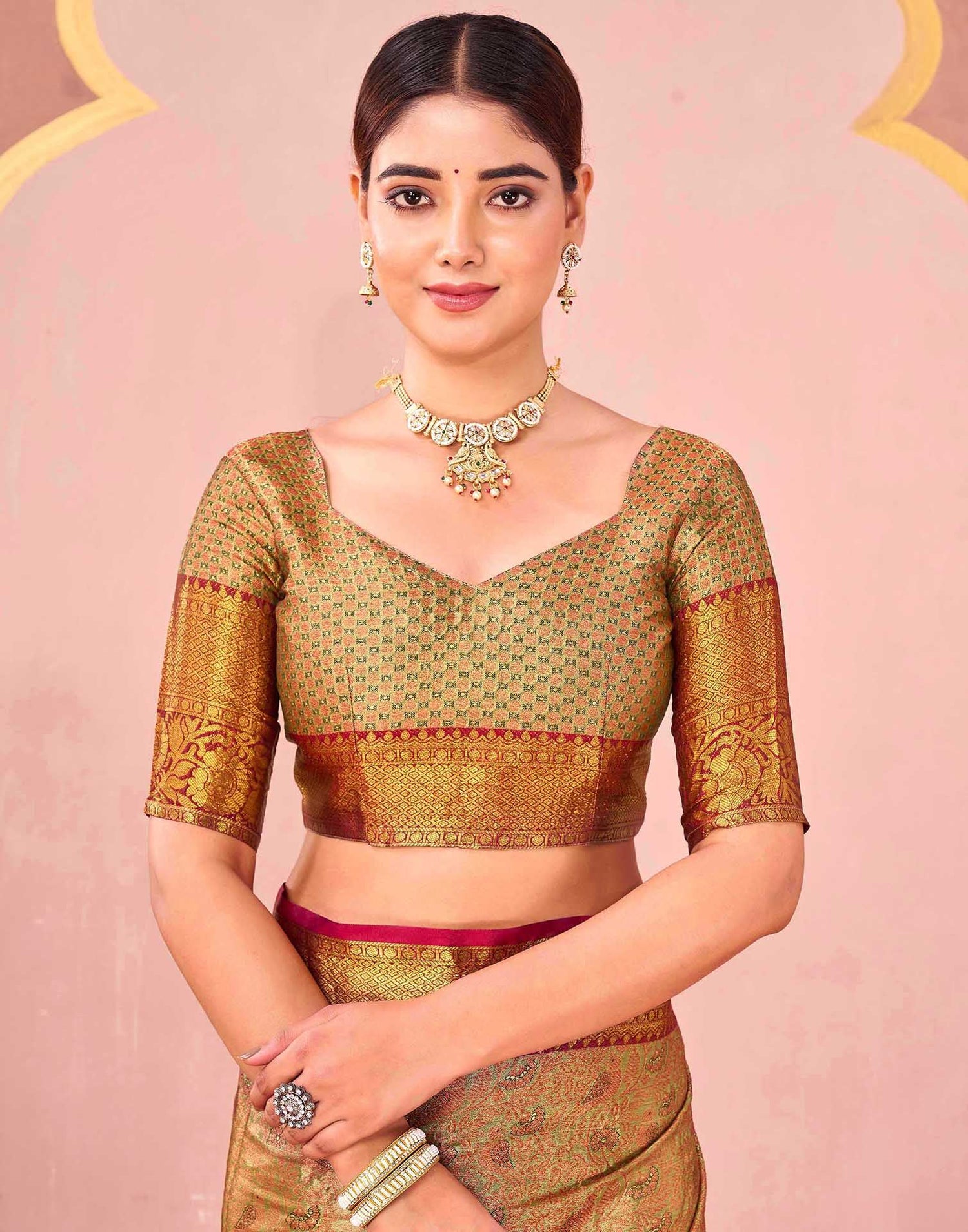 Olive Green Silk Woven Kanjivaram Saree