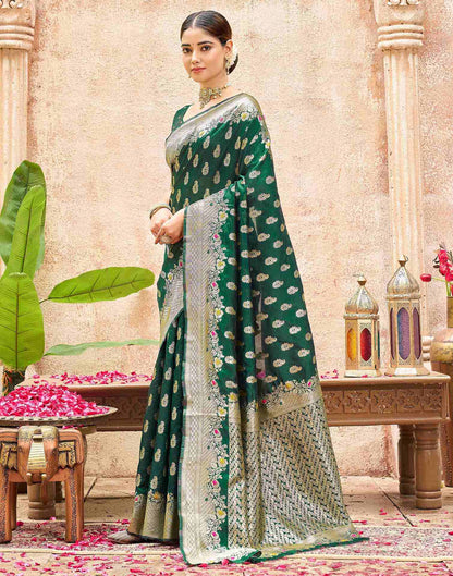 Bottle Green Silk Woven Banarasi Saree