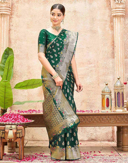 Bottle Green Silk Woven Banarasi Saree