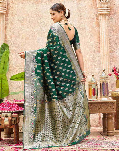 Bottle Green Silk Woven Banarasi Saree