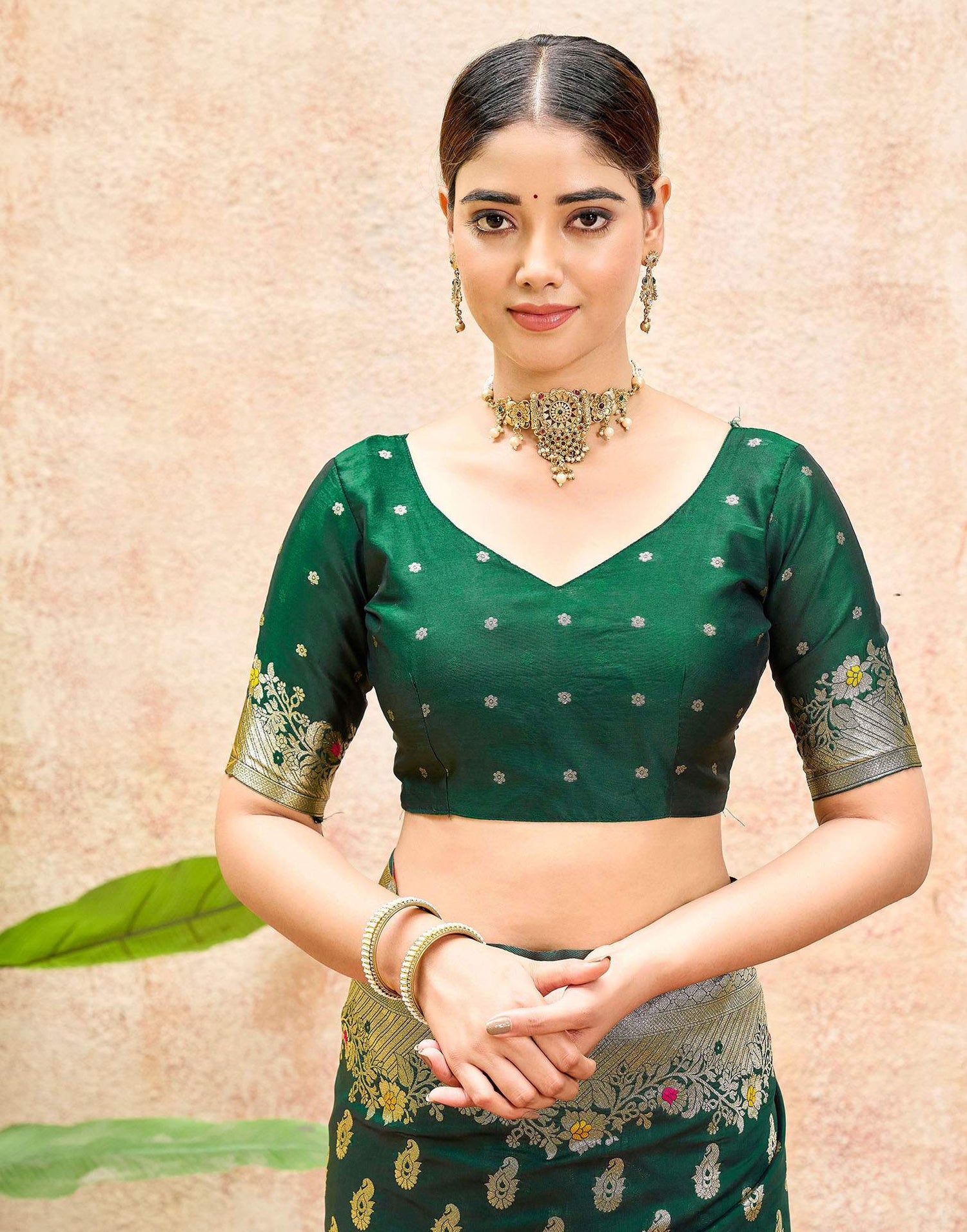 Bottle Green Silk Woven Banarasi Saree