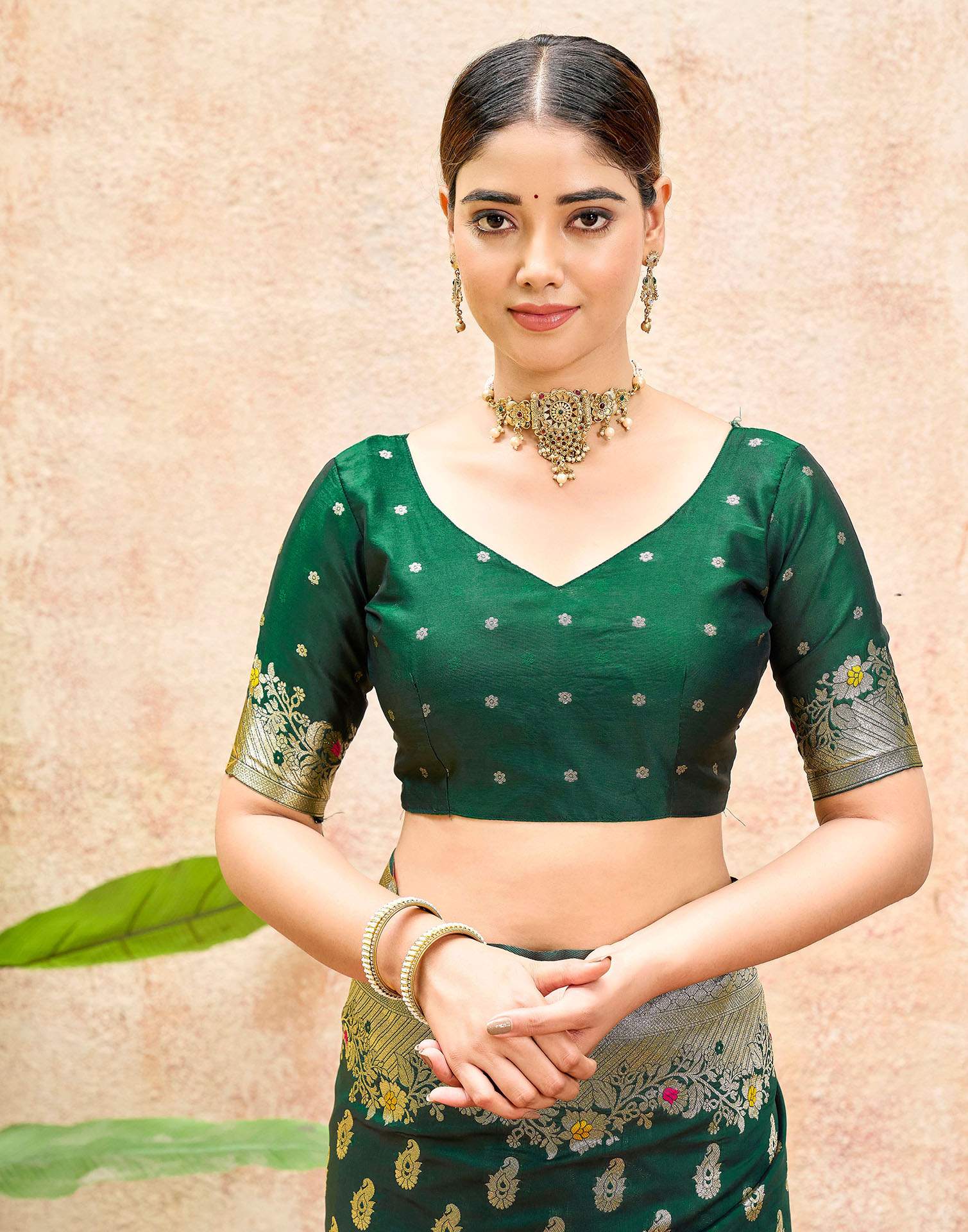 Bottle Green Silk Woven Banarasi Saree