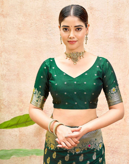 Bottle Green Silk Woven Banarasi Saree
