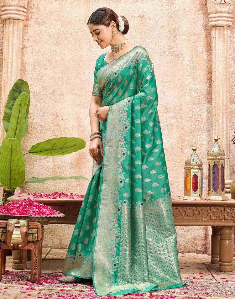 Mint Green Silk Woven Banarasi Saree