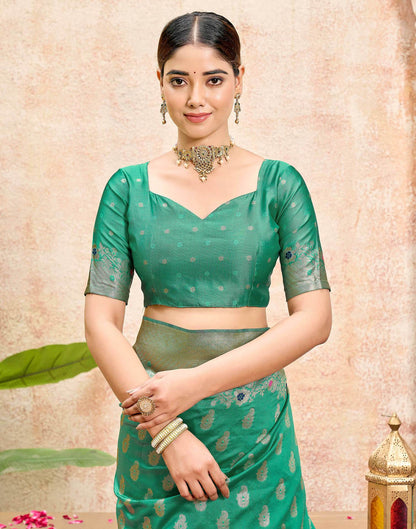 Mint Green Silk Woven Banarasi Saree