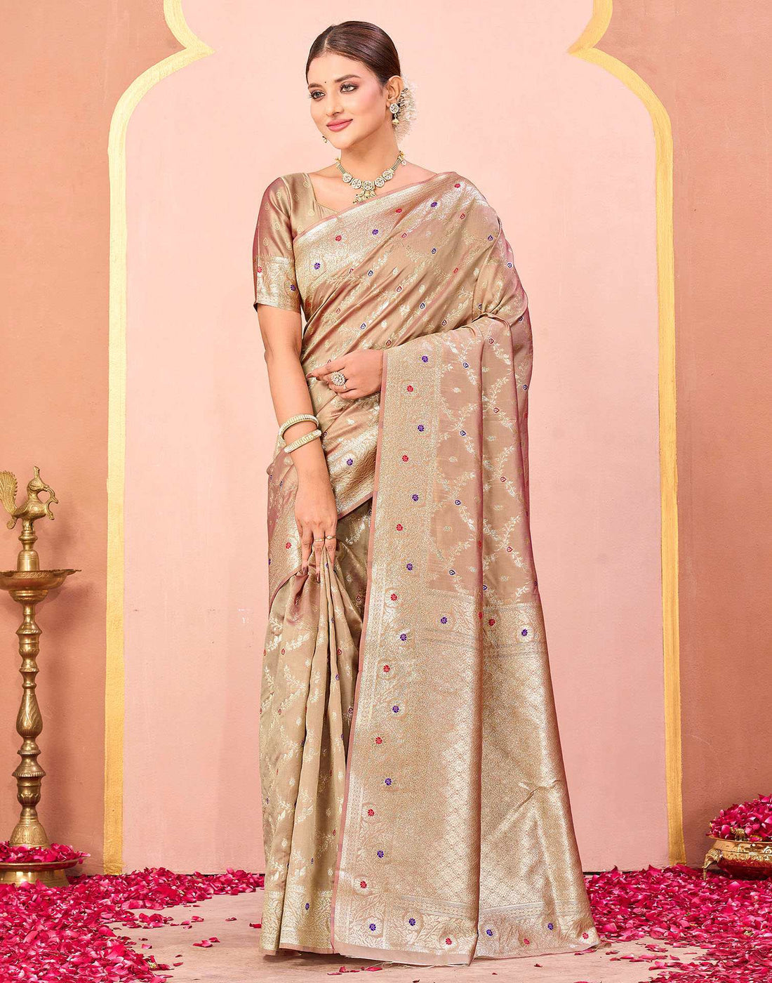 Dark Beige Silk Woven Saree