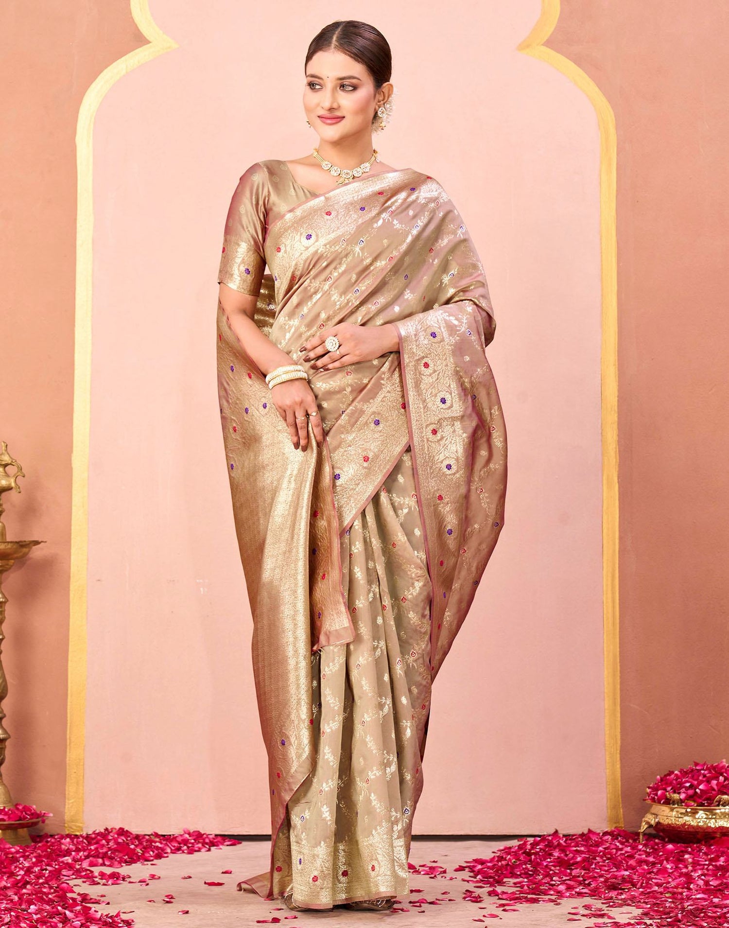 Dark Beige Silk Woven Saree