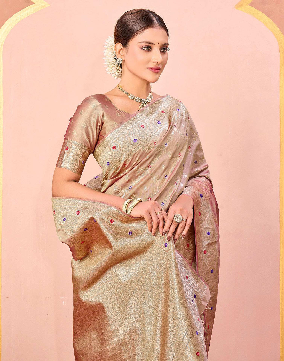 Dark Beige Silk Woven Saree