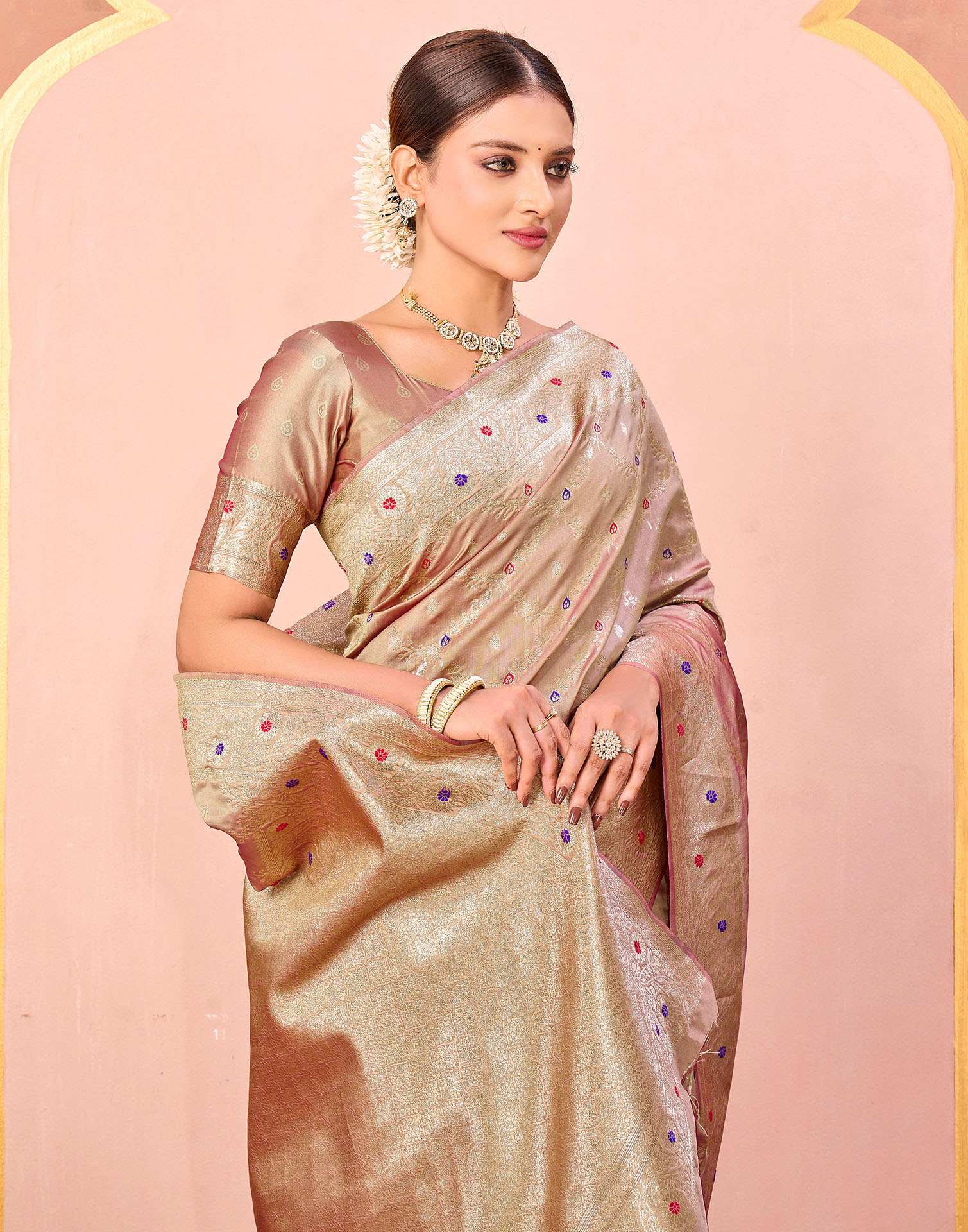 Dark Beige Silk Woven Saree