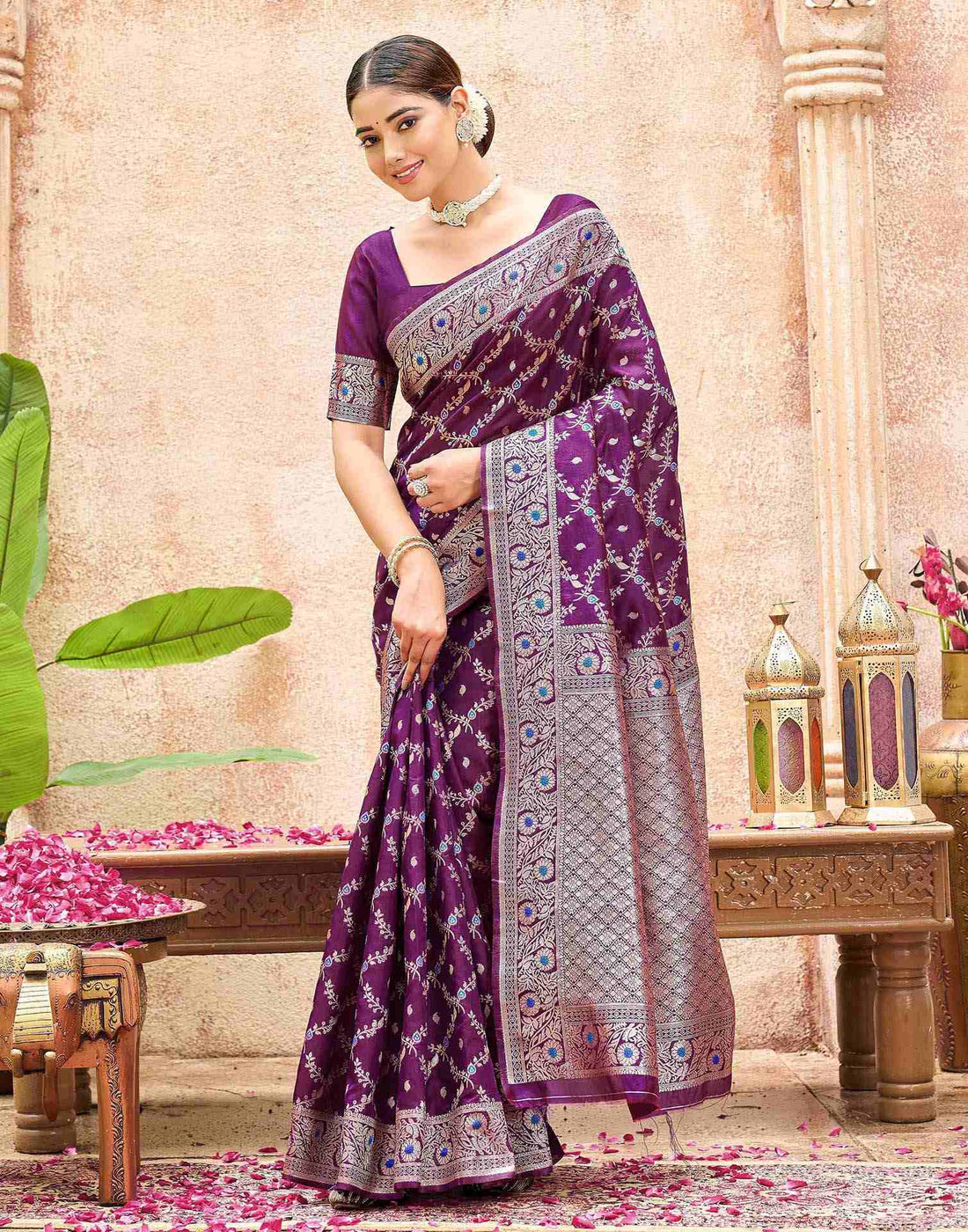 Dark Purple Silk Woven Saree