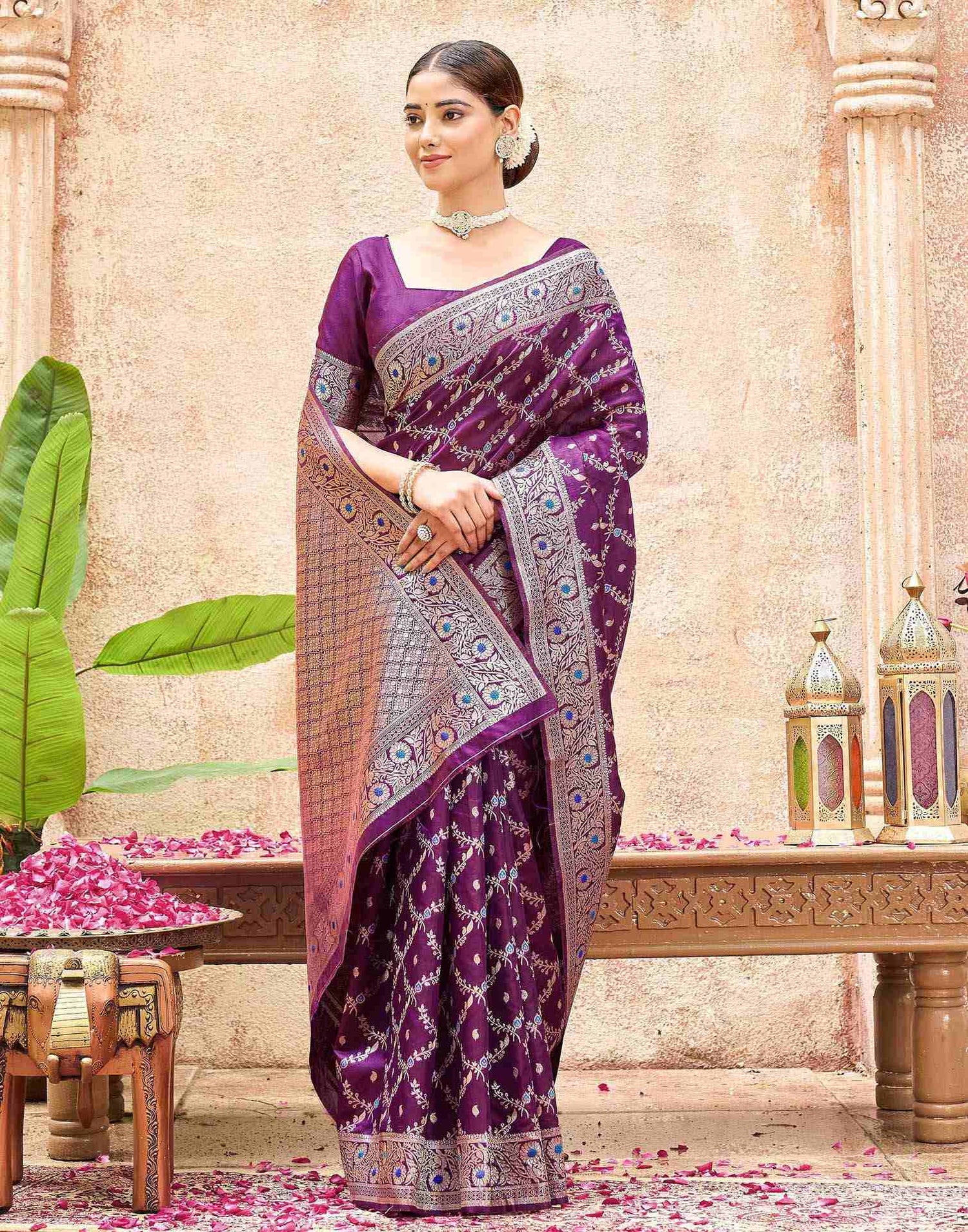 Dark Purple Silk Woven Saree