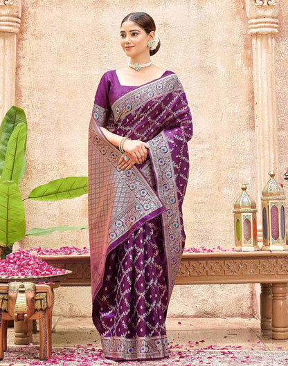 Dark Purple Silk Woven Saree