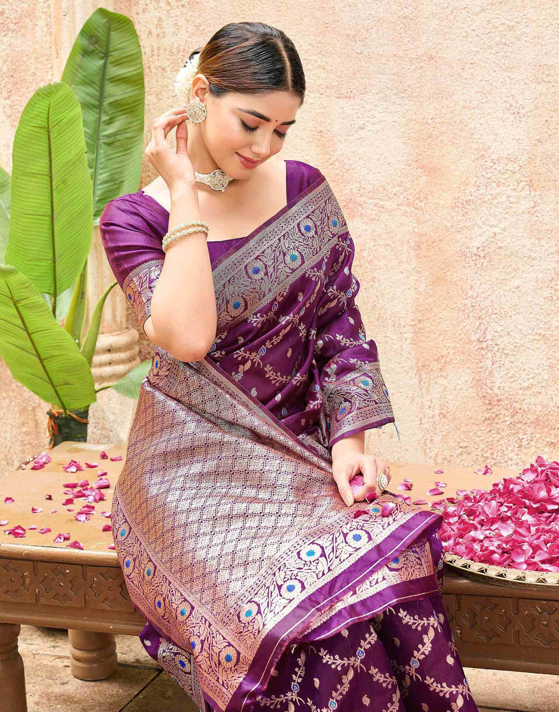 Dark Purple Silk Woven Saree