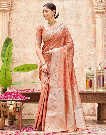Peach Silk Woven Saree