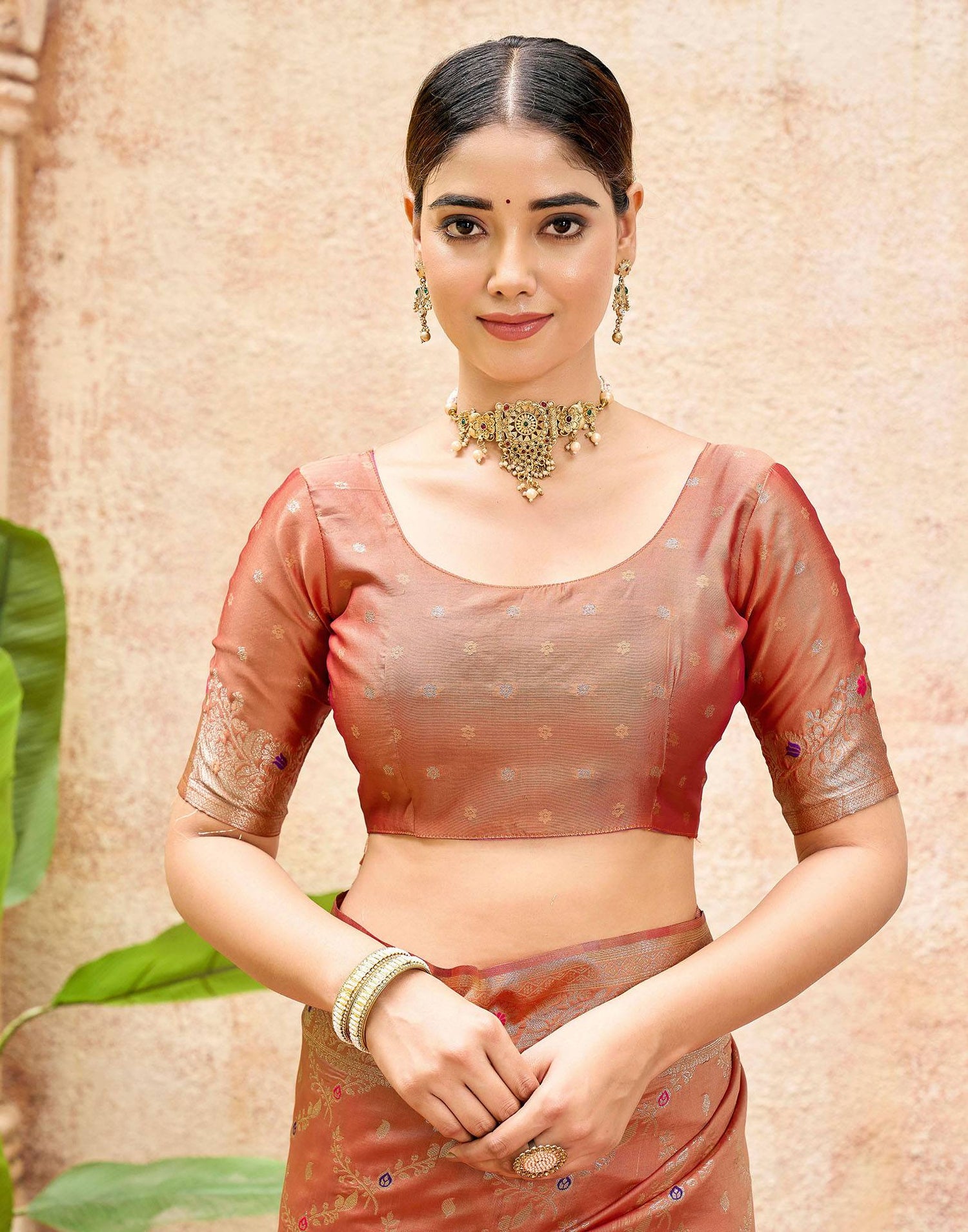 Peach Silk Woven Saree