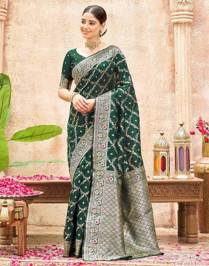 Bottle Green Silk Woven Saree