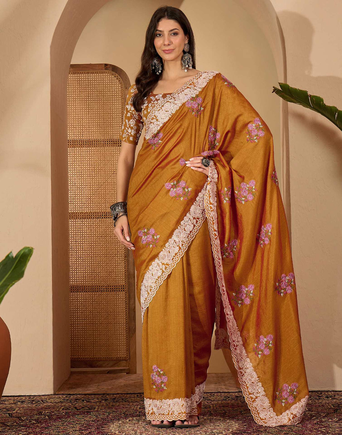 Brown Silk Embroidery Saree