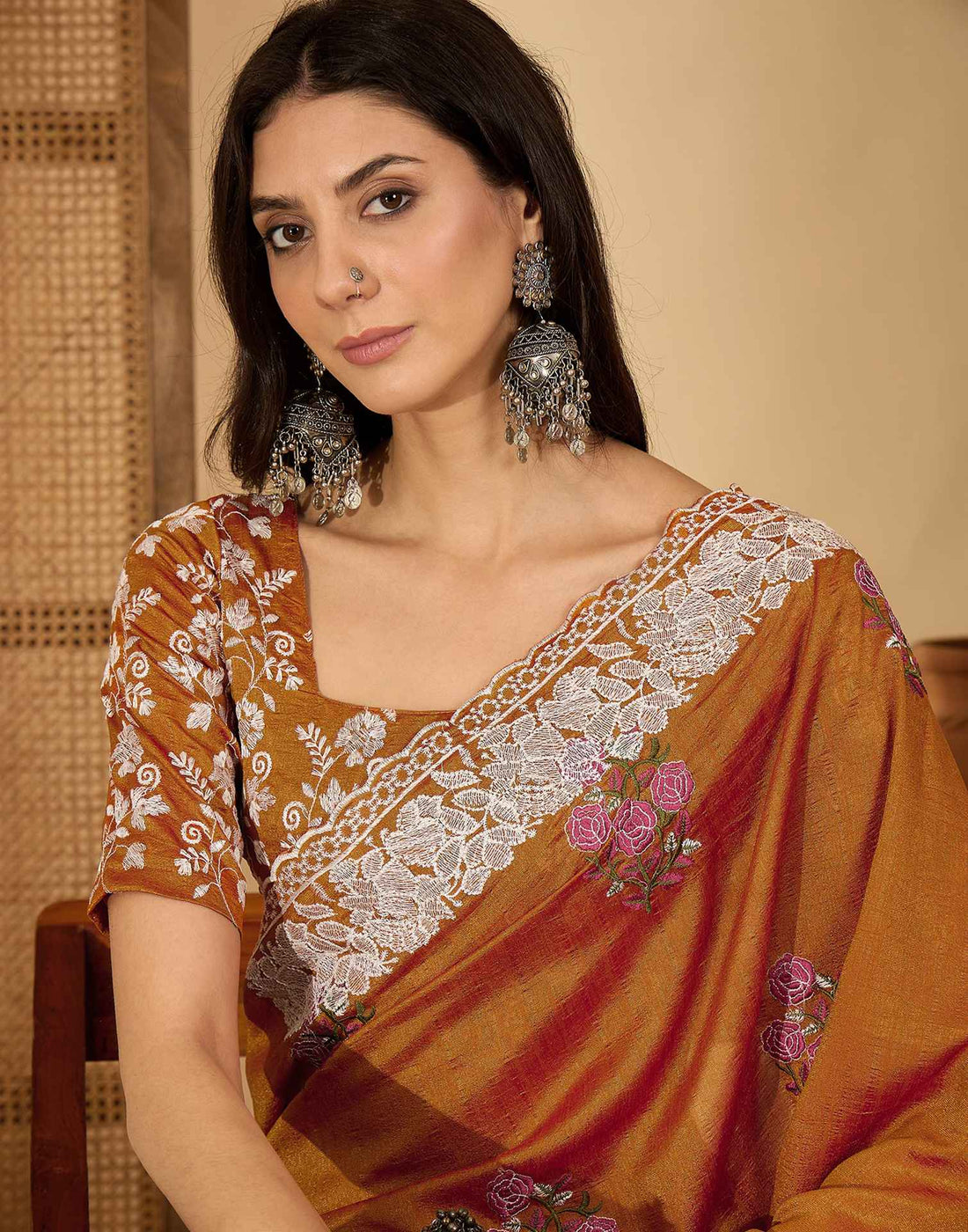 Brown Silk Embroidery Saree