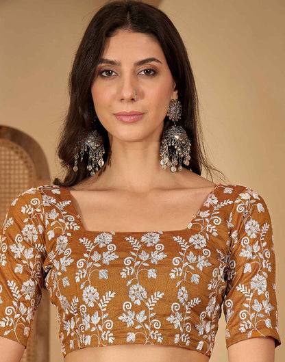 Brown Silk Embroidery Saree