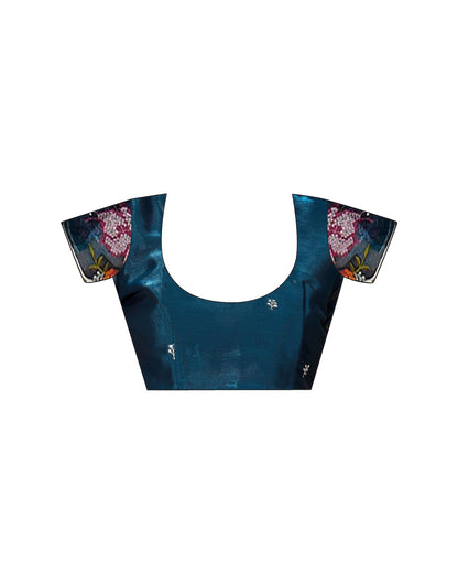Peacock Blue Shimmer Embroidery Saree