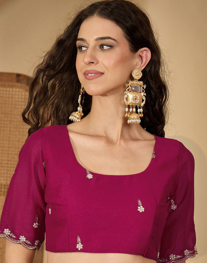 Coral Pink Shimmer Embroidery Saree