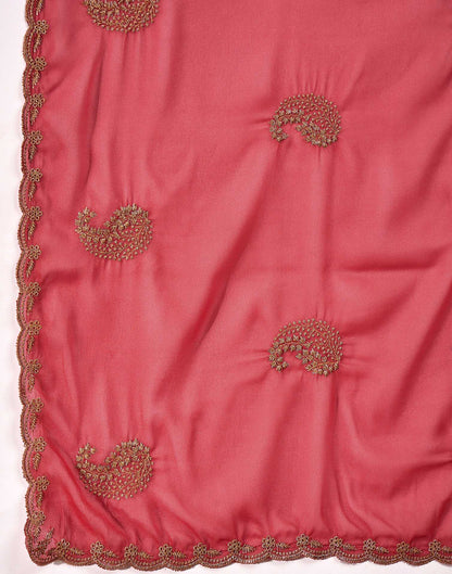 Coral Pink Shimmer Embroidery Saree