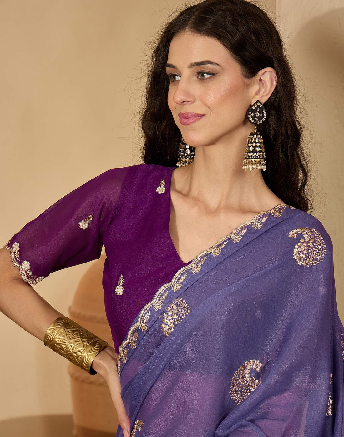 Lavender Shimmer Embroidery Saree