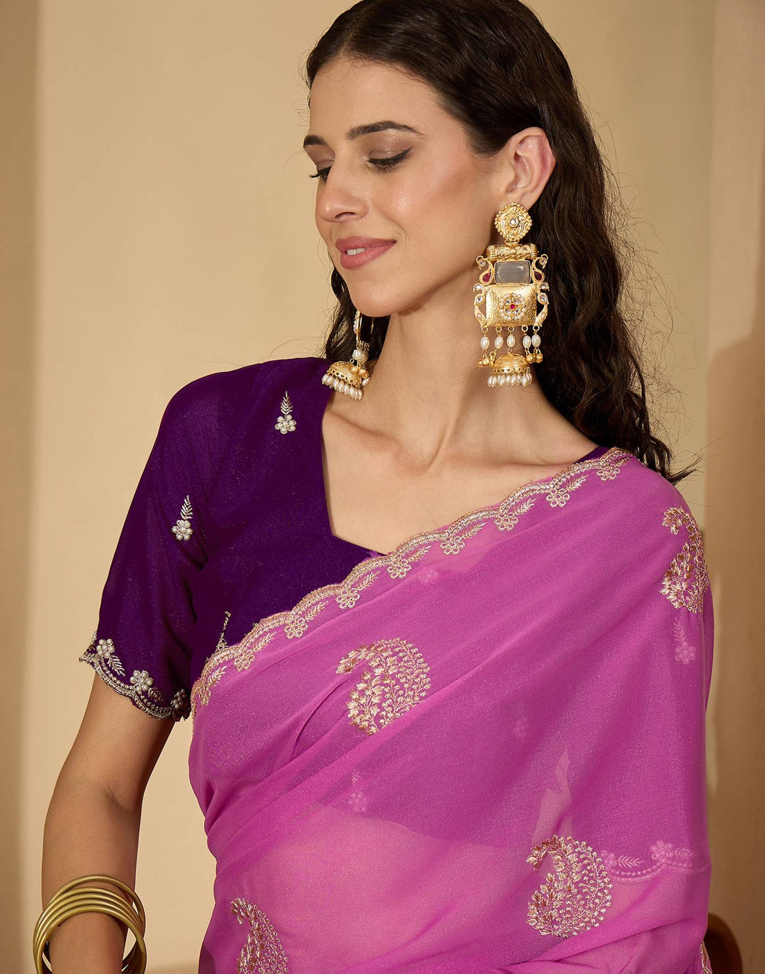 Dusty Pink Shimmer Embroidery Saree